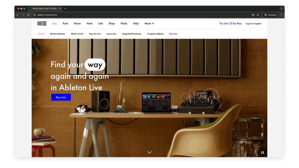 Screenshot of the Ableton Live Website