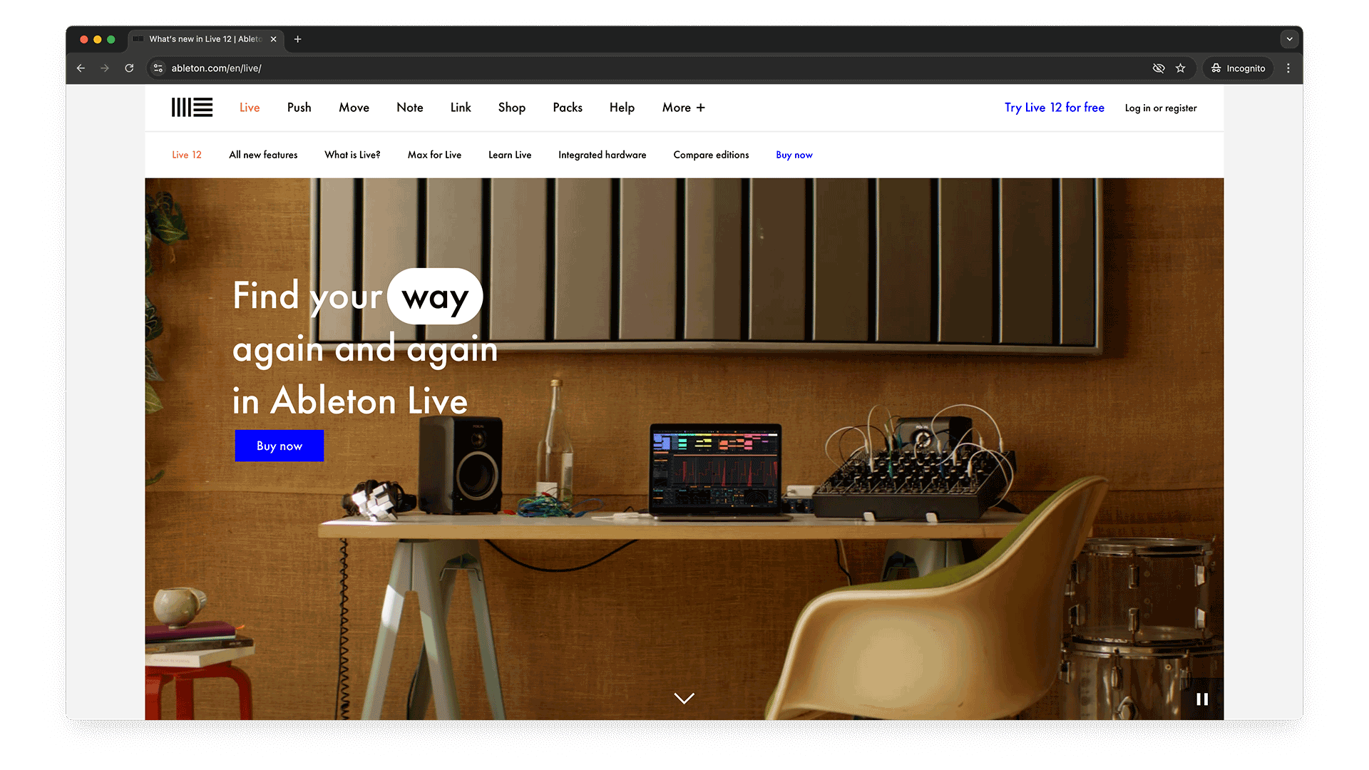 Screenshot of the Ableton Live Website