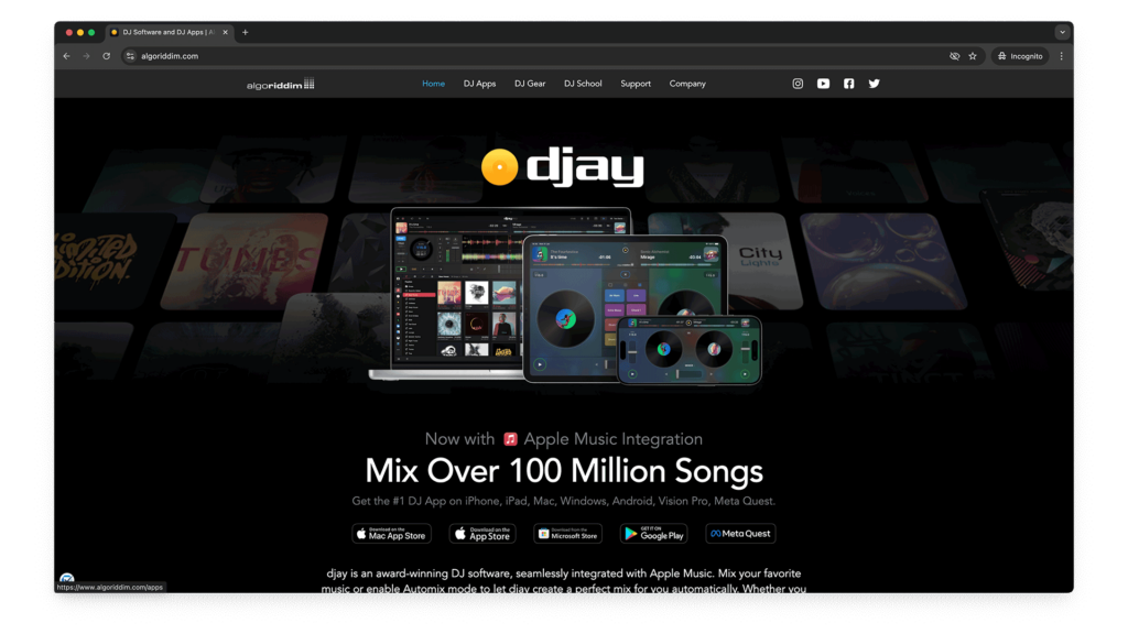 Screenshot of the Algoriddim Djay Website