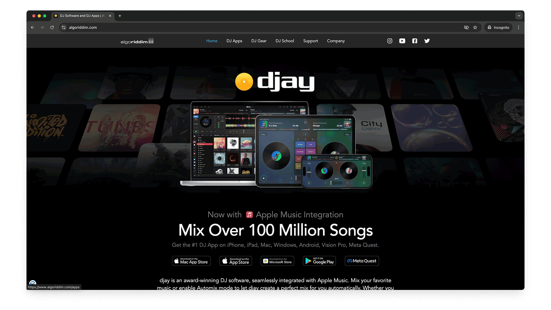 Screenshot of the Algoriddim Djay Website