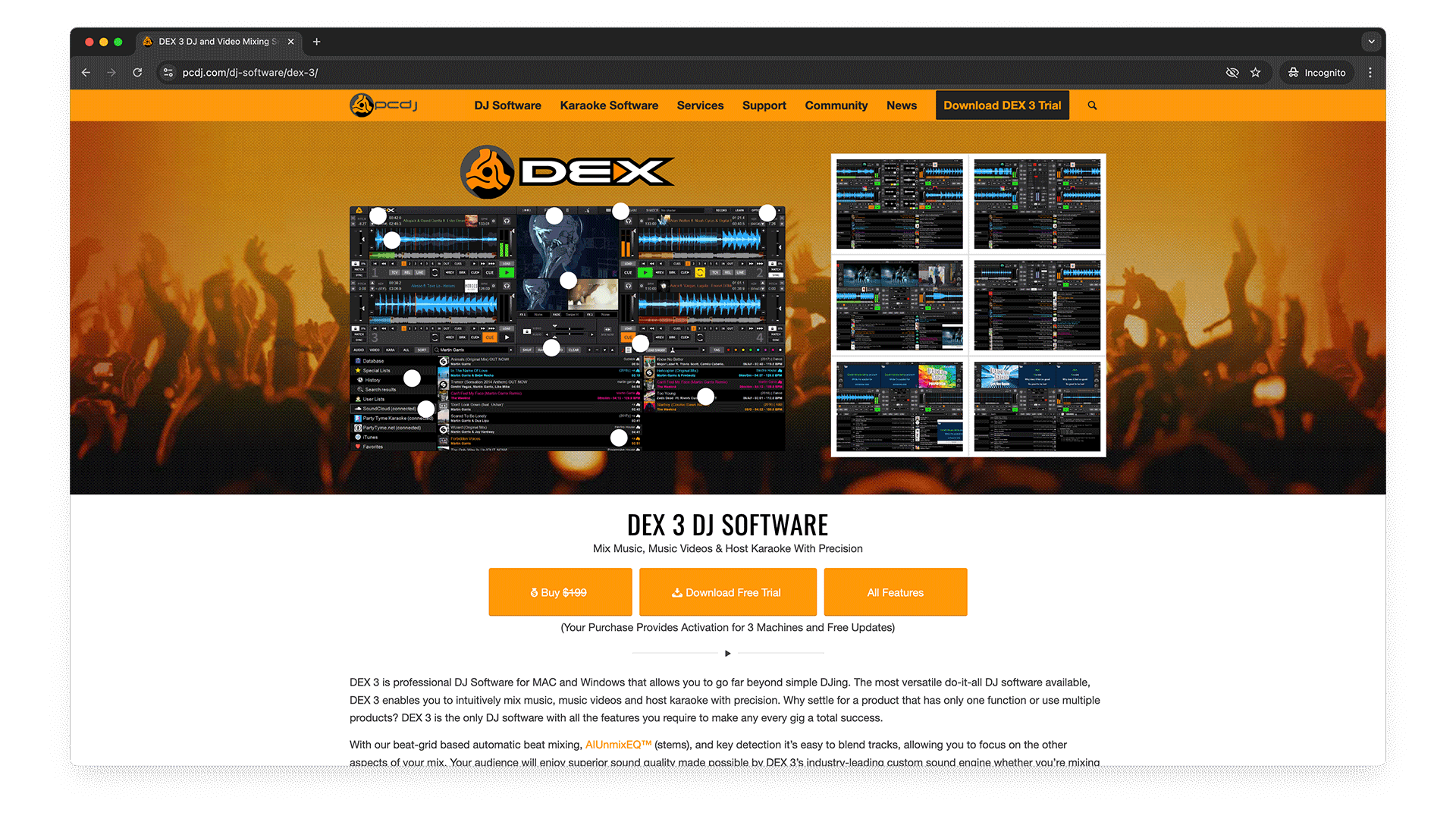 Screenshot of the DEX 3 by PCDJ website