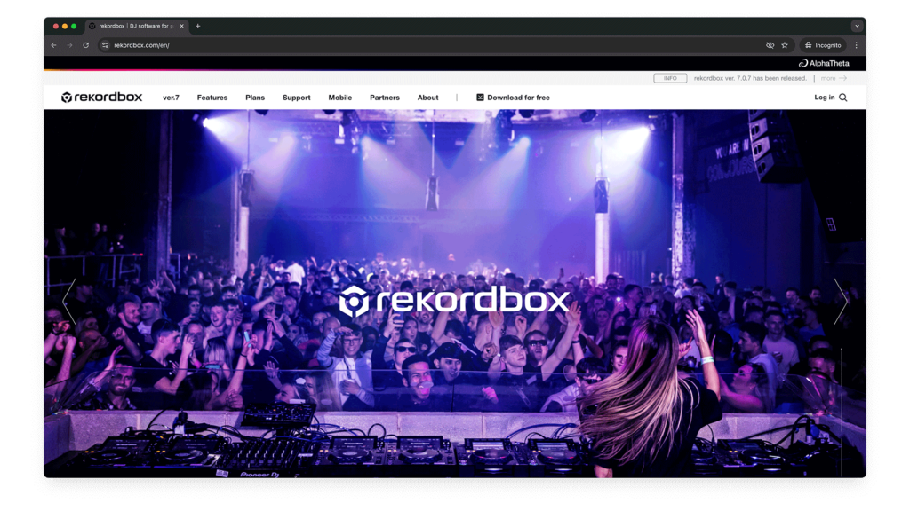 Screenshot of the Rekordbox DJ Software Website