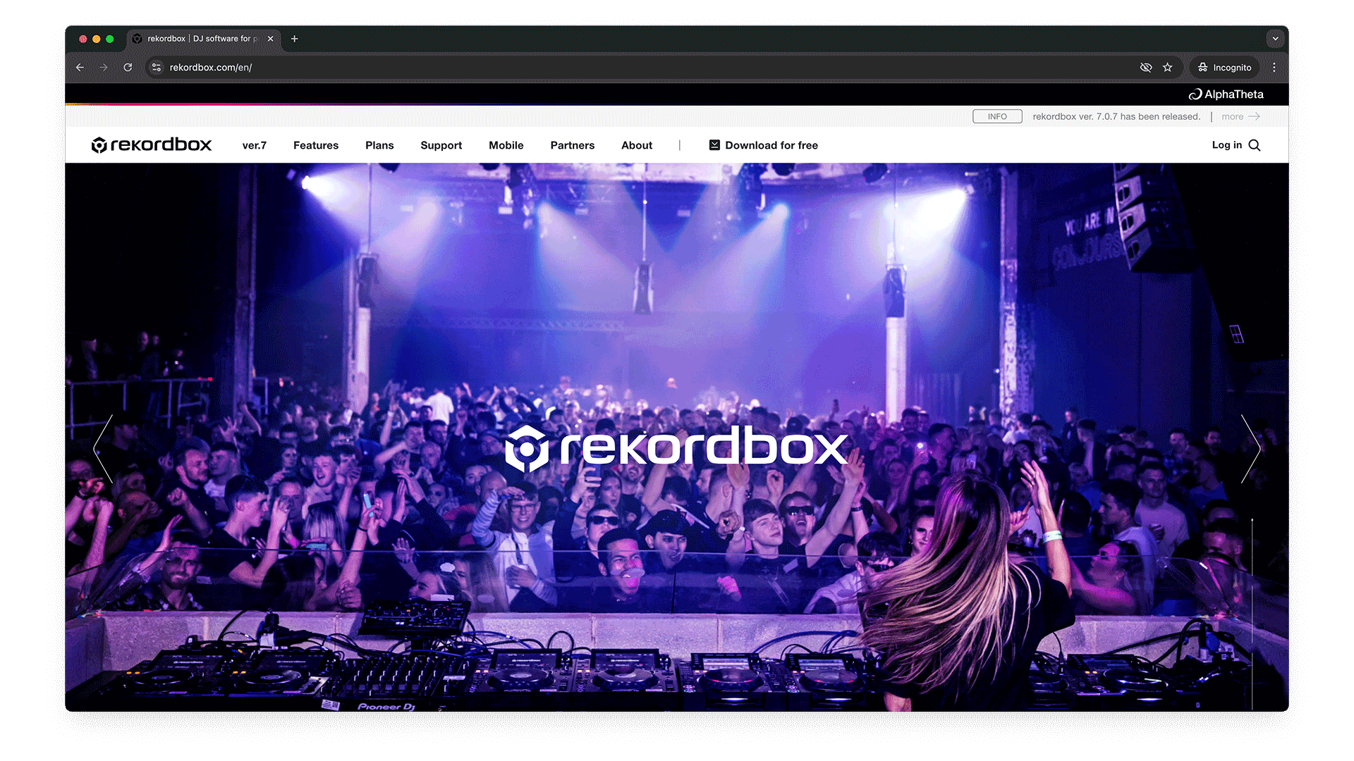 Screenshot of the Rekordbox DJ Software Website