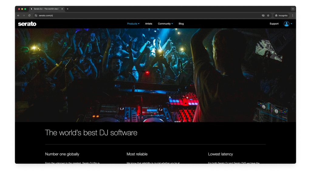 Screenshot of Serato DJ Software website