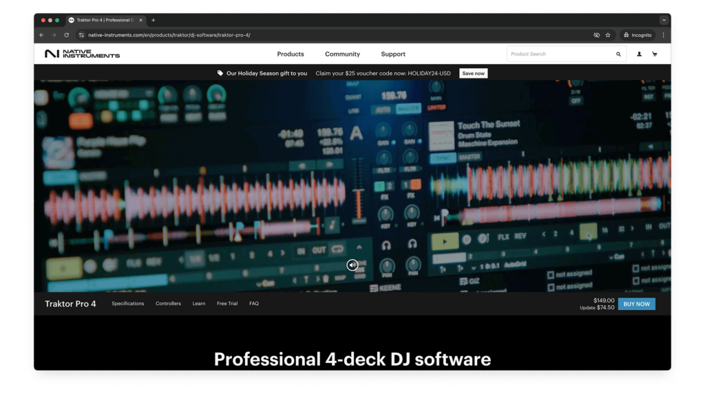 Screenshot of Traktor Pro DJ Software website